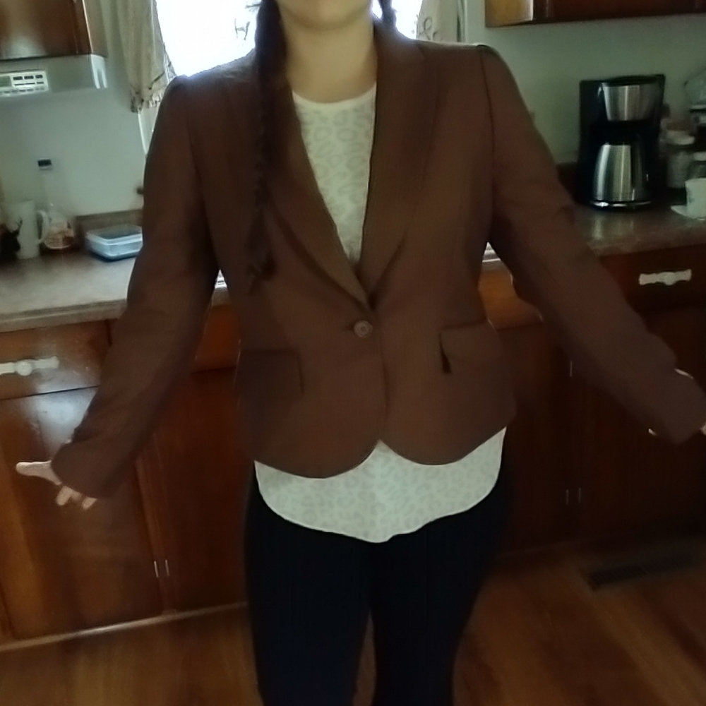 EUC brown and cream pinstripe blazer